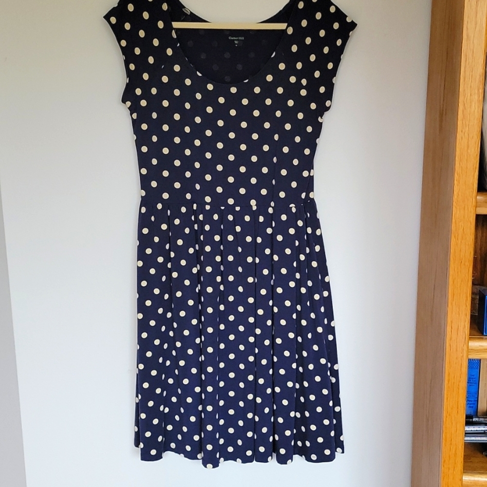 Garnet Hill Navy + White Polka Dot Dress - Size 14